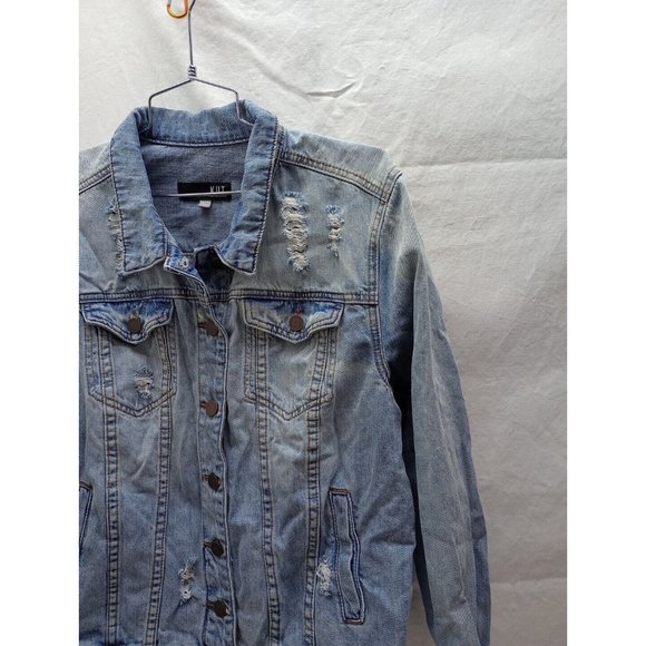 KUT From The Kloth AMELIA Distressed Denim Jean Jacket Size Medium - Picture 5 of 15